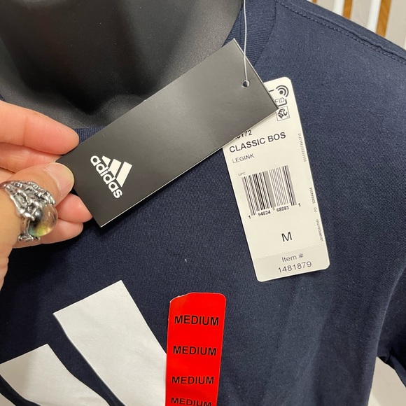 NWT Men Size Medium Adidas Short Sleeve Tee With Logo Print 100% Cotton In Navy - Picture 8 of 11